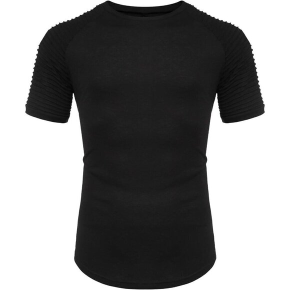 Men Black Muscle TShirt Pleated Raglan Sleeve Hipster Gym Tee Short Sleeve Shirt - Picture 2 of 7